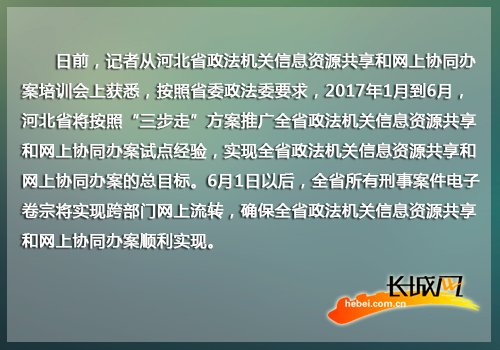 河北政法系统建成全国首个跨部门网上协同办案平台