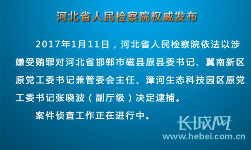 河北省人民检察院依法对张晓波决定逮捕。
