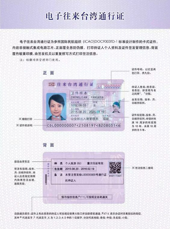 电子往来台湾通行证。图片由河北省公安厅提供