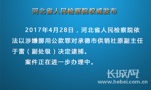 河北省人民检察院依法对于雷决定逮捕。