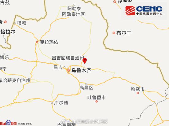 昌吉州吉木萨尔县发生3.4级地震 震源深度千米