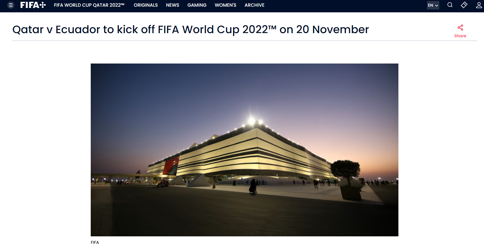 卡塔尔世界杯将于11月20日开赛