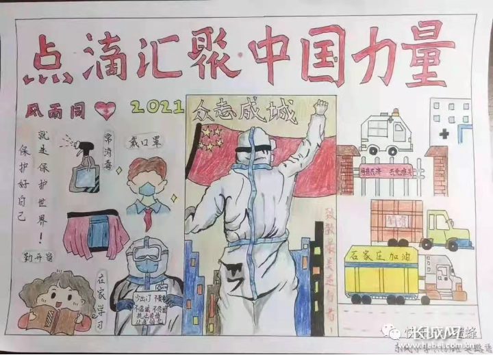 石家庄市东风小学学生绘制手抄报为抗疫加油!